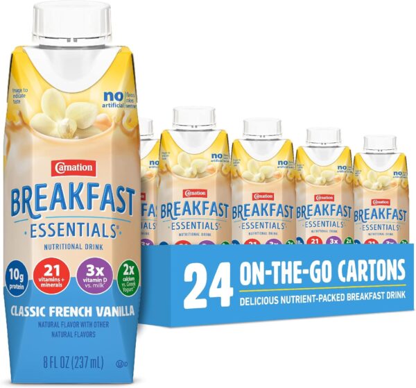 Carnation Breakfast Essentials Ready-to-Drink, Classic French Vanilla, 8 FL OZ Carton (Pack of 24)