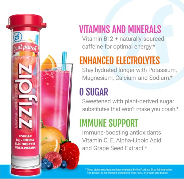 Zipfizz Energy Drink Mix, Electrolyte Hydration Powder with B12, Antioxidants, Electrolytes and Multi Vitamin, Fruit Punch (20 Count) - Image 3