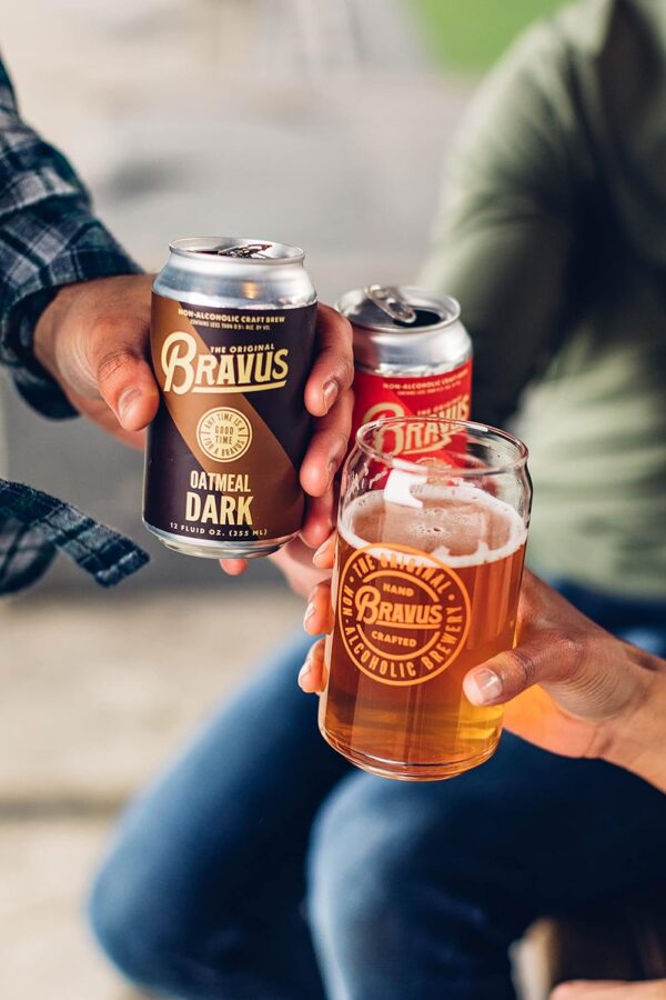 Bravus Non-Alcoholic Variety Sampler 12 Pack x 12 Fl Oz Cans - Low-Calorie, Gluten-Reduced, Vegan NA Craft Brew, 2 IPA, 2 Oatmeal Dark, 2 Raspberry Goose, 2 Peanut Butter Dark, 4 Blood Orange IPA - Image 4