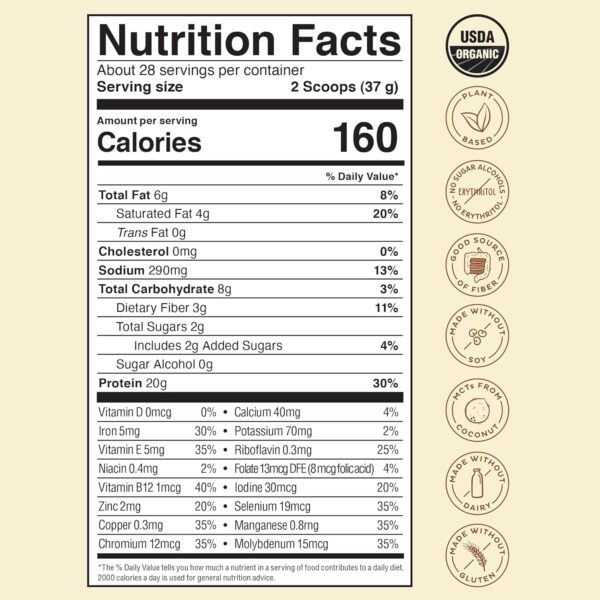 KOS Vegan Protein Powder Erythritol Free, Vanilla USDA Organic - Pea Protein Blend, Plant Based Superfood Rich in Vitamins & Minerals - Keto, Dairy Free - Meal Replacement for Women & Men, 28 Servings - Image 4