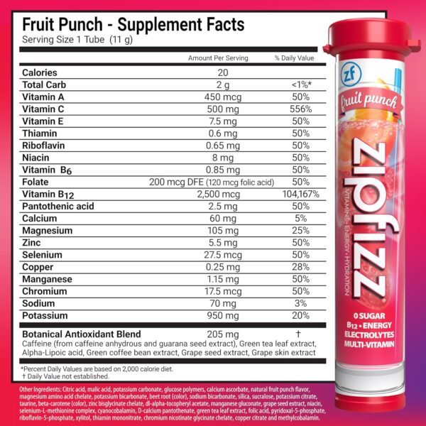 Zipfizz Energy Drink Mix, Electrolyte Hydration Powder with B12, Antioxidants, Electrolytes and Multi Vitamin, Fruit Punch (20 Count) - Image 6