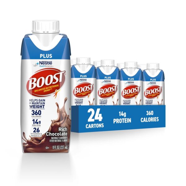 BOOST Plus Complete Nutritional Drink, Rich Chocolate, 8 Fl Oz (Pack of 24)