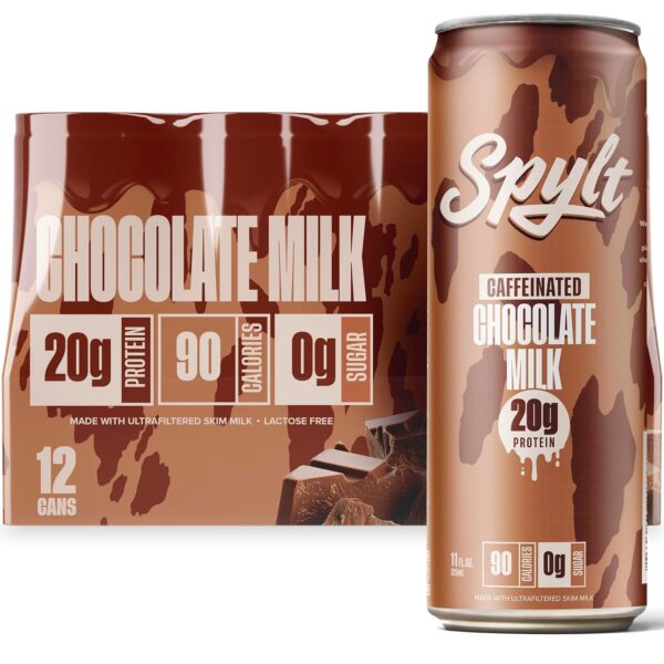 Caffeinated Chocolate Milk - 20g Protein, 60mg Caffeine, Sugar Free, Lactose Free Milk Protein Drink - 12 Count (11 Fl Oz)