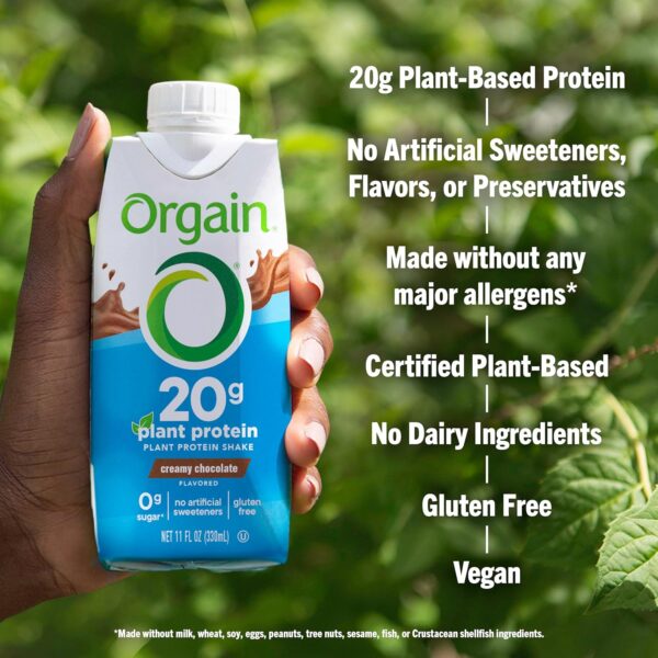 Orgain Organic Vegan Protein Shake, Creamy Chocolate - 20g Plant Based Protein, Ready to Drink, Fruits & Vegetables, Gluten Free, Kosher, No Soy or Dairy Ingredients, 11 Fl Oz (Pack of 12) - Image 6