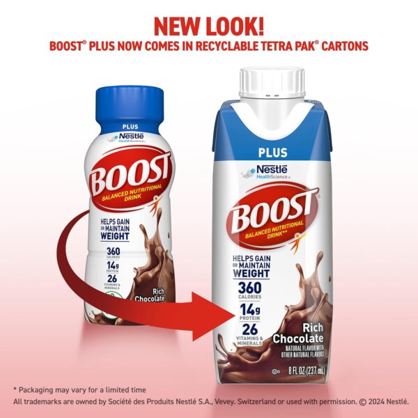 BOOST Plus Complete Nutritional Drink, Rich Chocolate, 8 Fl Oz (Pack of 24) - Image 6