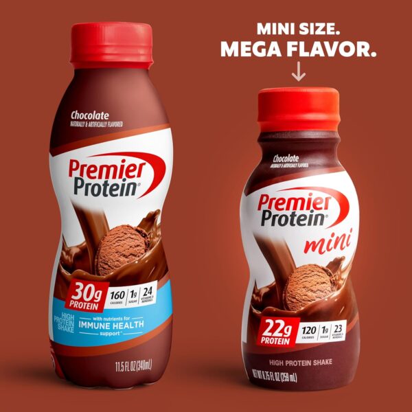 Premier Protein Shake MINIs, Chocolate, 22g Protein, 120 Calories, 1g Sugar, 8.75fl oz, Pack of 12 - Image 6