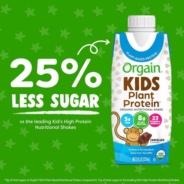 Orgain Organic Kids Nutritional Vegan Protein Shake, Chocolate - Healthy Kids Snacks, 8g Plant Protein, 23 Vitamins & Minerals, 3g Fiber, No Dairy & Soy Ingredients, Non-GMO, 8 Fl Oz (Pack of 12) - Image 4