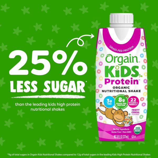 Orgain Organic Kids Nutritional Protein Shake, Fruity Cereal, Healthy Kids Snacks 8g Dairy Protein, 4g Fiber, 22 Vitamins & Minerals, No Soy ingredients, Gluten Free, Non-GMO, 8.25 Fl Oz (Pack of 12) - Image 4