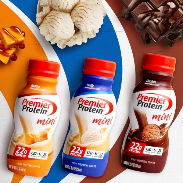Premier Protein Shake MINIs, Chocolate, 22g Protein, 120 Calories, 1g Sugar, 8.75fl oz, Pack of 12 - Image 3