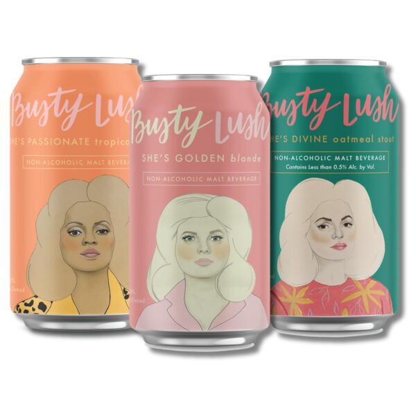 Busty Lush Non-Alcoholic Beer Variety Pack, Blonde Ale, Tropical Sour, Oatmeal Stout, Low Calorie Non Alcoholic Drink, Craft-Brewed NA Beer, 12 Pack