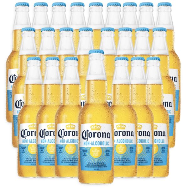 Corona Non-Alcoholic Malt Beverage 24 Pack - 12oz Bottle Mexican Import Brew, Low Carb (17.5g), Low Calorie (60) - Refreshing N/A Beer for Any Occasion