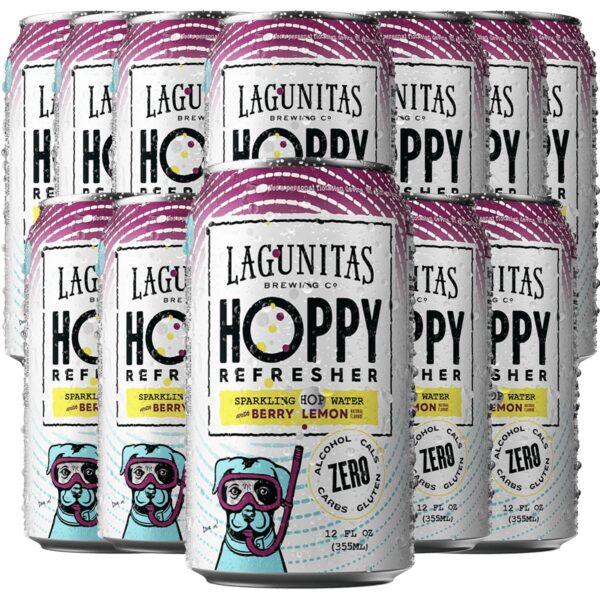 Lagunitas Hoppy Refresher (Berry Lemon) 12 Pack Non-Alcoholic Hop Water Drink | Refreshing Alcoholic Brew Substitute | 12oz Cans, 0.0% ABV
