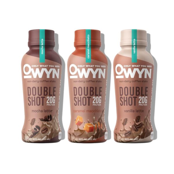 OWYN Only What You Need Doubleshot Dairy Free Keto Protein Coffee Shake, Variety Pack, 0g sugar, 20g plant protein, 180mg Caffeine, Gluten & Soy Free, Non-GMO, 100% plant based, Vegan (12 Pack, 12 Fl Oz Bottles)