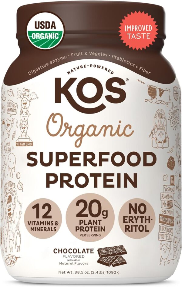 KOS Vegan Protein Powder Erythritol Free, Chocolate - Organic Pea Protein Blend, Plant Based Superfood Rich in Vitamins & Minerals - Keto, Dairy Free - Meal Replacement for Women & Men, 28 Servings - Image 7