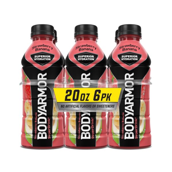 BODYARMOR Sports Drink Sports Beverage, Strawberry Banana, Coconut Water Hydration, Natural Flavors With Vitamins, Potassium-Packed Electrolytes, Perfect For Athletes, 20 Fl Oz (Pack of 6)