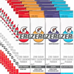 Gatorade G Zero Powder 4 Flavor Variety Pack 10 of Each FlavorPack of 40 0.10oz Glacier Freeze Orange Grape Fruit Punch packed by TOOZOON