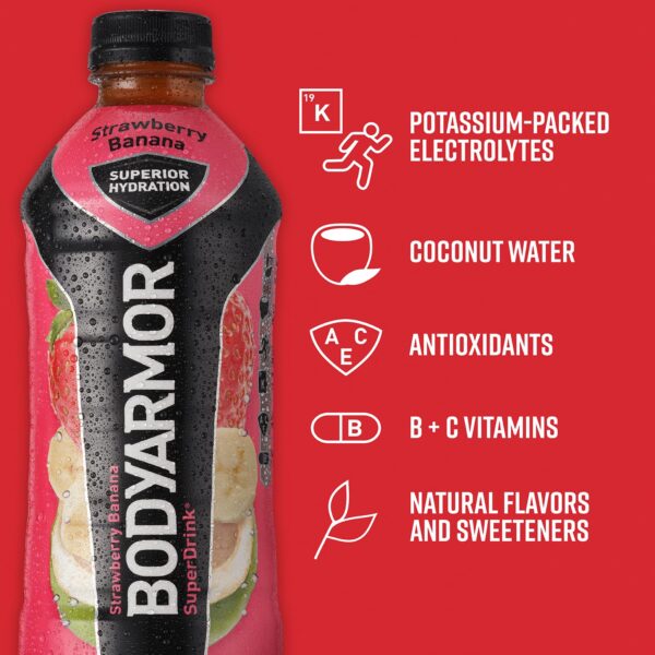 BODYARMOR Sports Drink Sports Beverage, Strawberry Banana, Coconut Water Hydration, Natural Flavors With Vitamins, Potassium-Packed Electrolytes, Perfect For Athletes, 20 Fl Oz (Pack of 6) - Image 5