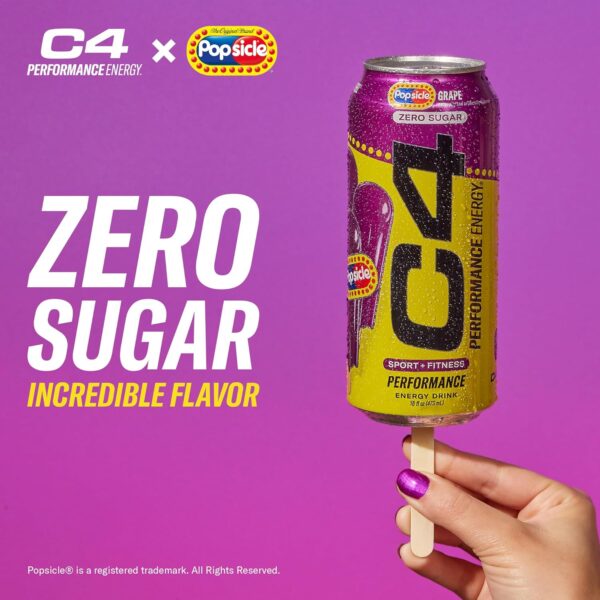 C4 Energy Drink x Grape Popsicle, Carbonated Sugar Free Pre Workout Performance Drink with no Artificial Colors or Dyes, 16 Oz, Pack of 12 - Image 5