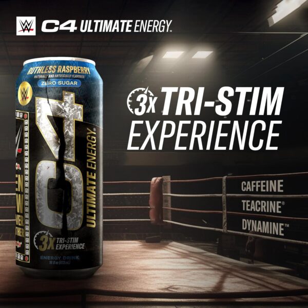 C4 Ultimate x WWE | Pre Workout Sugar Free Energy Drink | Tri-Stim Experience with 300mg Caffeine + TeaCrine + Dynamine | Ruthless Raspberry | 16oz (Pack of 12) - Image 6