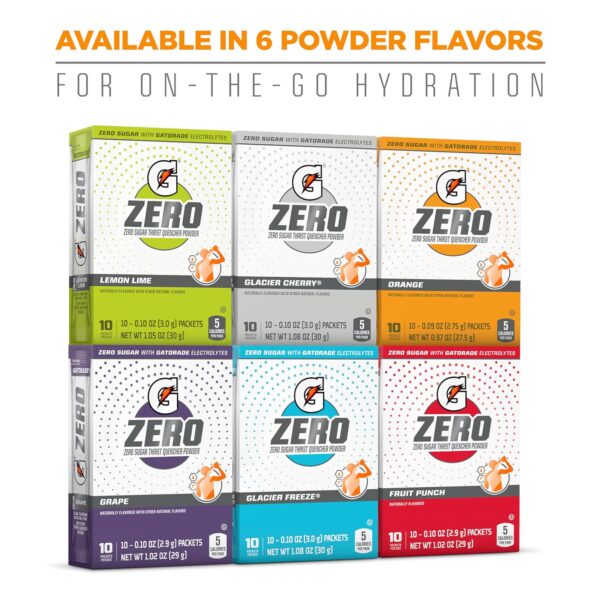 Gatorade G Zero Powder, Glacier Cherry Variety Pack, 0.10oz Individual Packets - 10 Count (Pack of 5) - Image 7