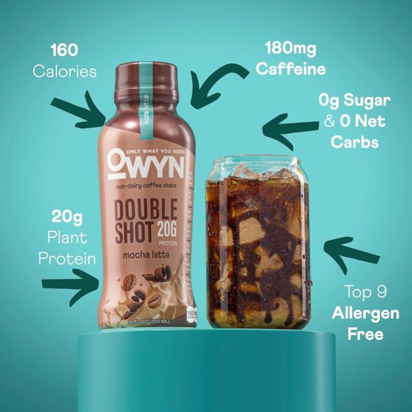 OWYN Only What You Need Doubleshot Dairy Free Keto Protein Coffee Shake, Variety Pack, 0g sugar, 20g plant protein, 180mg Caffeine, Gluten & Soy Free, Non-GMO, 100% plant based, Vegan (12 Pack, 12 Fl Oz Bottles) - Image 5