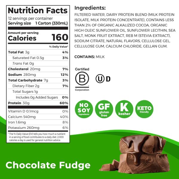 Orgain 30g High Protein Shake, Dairy Isolate Milk Protein, Chocolate Fudge, 6g BCAAs, 1g Sugar Per Serving, Meal Replacement, Ready to Drink, Keto Friendly, Gluten-Free 11 Fl Oz (Pack of 12) - Image 6
