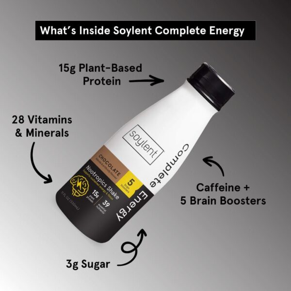 Soylent Complete Energy, 15g complete protein, 15 brain boosting nutrients, 100mg caffiene + l-theanine, 15% vitamins and minerals, 11 Oz (12 Pack) - Image 6