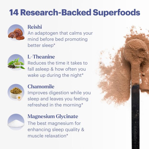 MoonBrew Magnesium Hot Cocoa: Natural Melatonin-Free Sleep Aid | 14 Superfoods with Magnesium Glycinate & Adaptogens | Keto & Vegan | Enjoy Hot or Cold - 30 Servings - Image 6