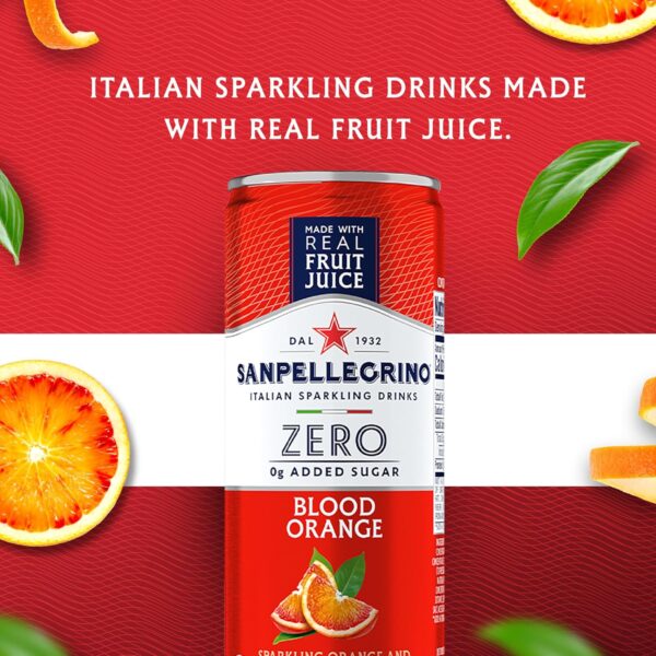 Sanpellegrino Zero Grams Added Sugar Italian Sparkling Drinks, Sparkling Blood Orange Beverage, 24 Pack of 11.15 Fl Oz Cans