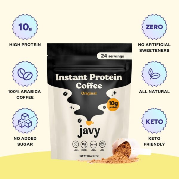 Javy Instant Coffee Protein Coffee - Premium Whey Protein & Instant Coffee - 100% Arabica Coffee - Zero Artificial Flavors & Sweeteners, 24 Servings - Image 4