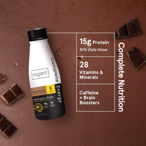 Soylent Complete Energy, 15g complete protein, 15 brain boosting nutrients, 100mg caffiene + l-theanine, 15% vitamins and minerals, 11 Oz (12 Pack) - Image 5
