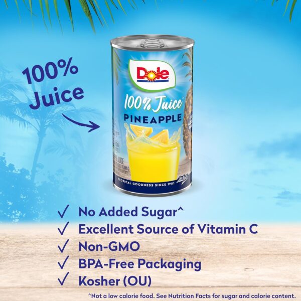 Dole Pineapple Juice, 100% Fruit Juice with Added Vitamin C, 6 Fl Oz (Pack of 6), 48 Total Cans - Image 4