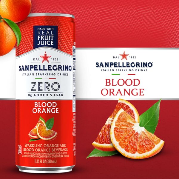 Sanpellegrino Zero Grams Added Sugar Italian Sparkling Drinks, Sparkling Blood Orange Beverage, 24 Pack of 11.15 Fl Oz Cans - Image 4