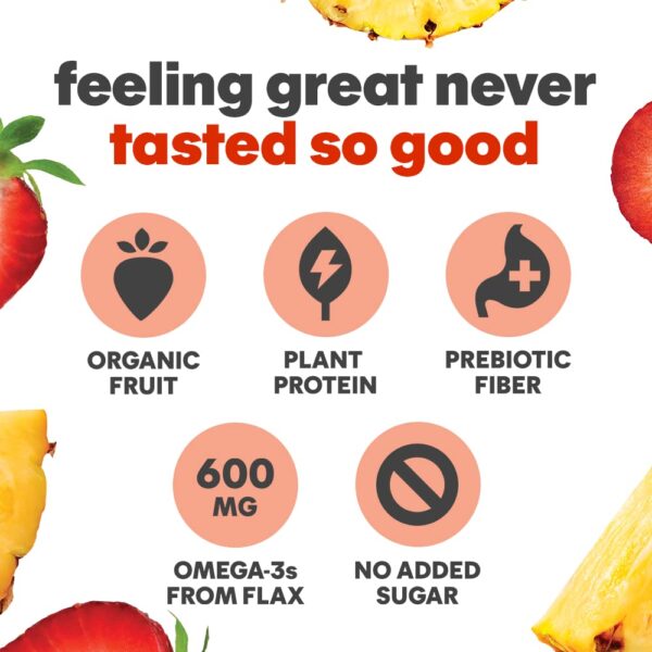 Noka Superfood Fruit Smoothie Pouches, Strawberry Pineapple, Healthy Snacks with Flax Seed, Plant Protein and Prebiotic Fiber, Vegan and Gluten Free Snacks, Organic Squeeze Pouch, 4.22 oz, 12 Count - Image 4