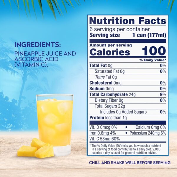 Dole Pineapple Juice, 100% Fruit Juice with Added Vitamin C, 6 Fl Oz (Pack of 6), 48 Total Cans - Image 5