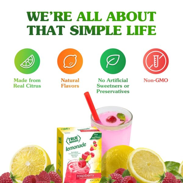 True Lemon Raspberry Lemonade Water Enhancer Drink Mix (30 Packets), Low Calorie Drink Mix Packets for Water,Powdered Drink Mixes & Flavorings,Individual Drink Packets,Water Flavor Packets with Stevia - Image 5