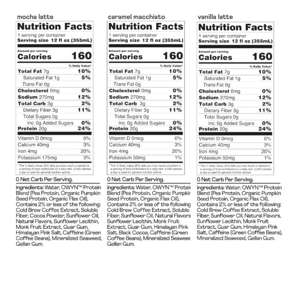 OWYN Only What You Need Doubleshot Dairy Free Keto Protein Coffee Shake, Variety Pack, 0g sugar, 20g plant protein, 180mg Caffeine, Gluten & Soy Free, Non-GMO, 100% plant based, Vegan (12 Pack, 12 Fl Oz Bottles) - Image 3