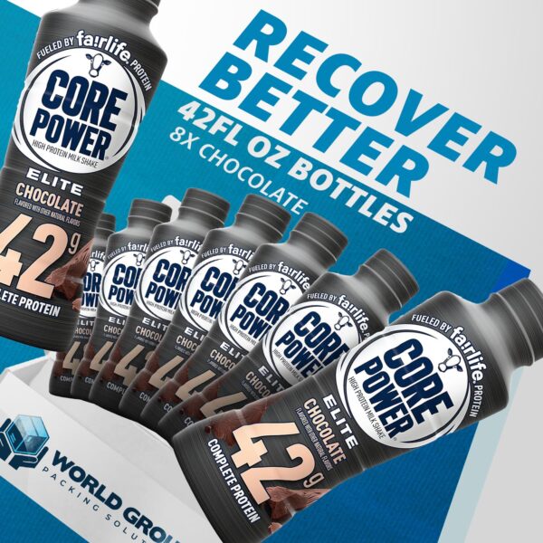 Fairlife Core Power Elite Chocolate (8 Pack) High Protein Milk Shakes 42g - 14 Fl Oz - Ready to Drink for Workout Recovery - by World Group Packing Solutions.