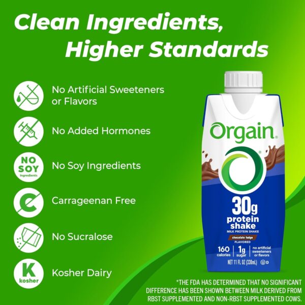 Orgain 30g High Protein Shake, Dairy Isolate Milk Protein, Chocolate Fudge, 6g BCAAs, 1g Sugar Per Serving, Meal Replacement, Ready to Drink, Keto Friendly, Gluten-Free 11 Fl Oz (Pack of 12) - Image 3