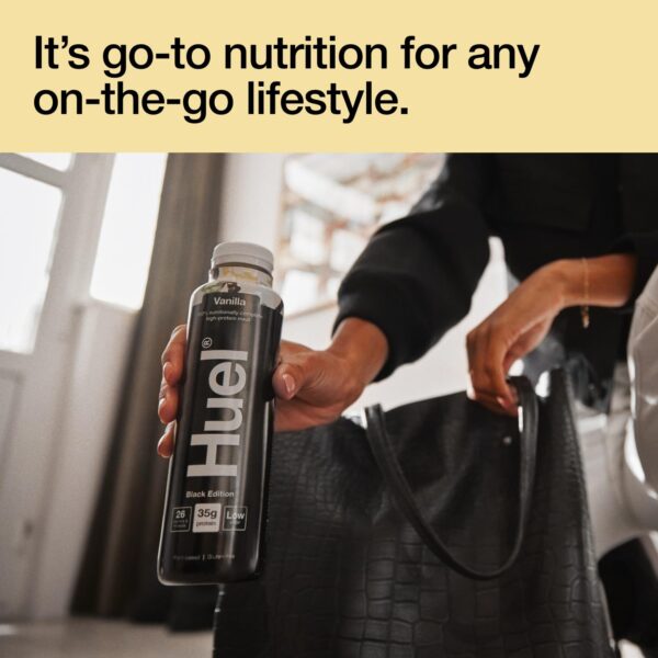 Huel Black Edition Ready-to-Drink, Vanilla Meal Replacement Drink, 35g High Protein, 27 Vitamins and Minerals, Vegan, Gluten Free, Plant Based, High Fiber, Low Sugar, 16.9 Fl Oz (12 Pack) - Image 3
