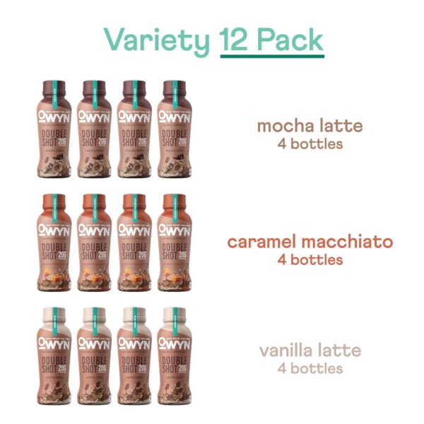 OWYN Only What You Need Doubleshot Dairy Free Keto Protein Coffee Shake, Variety Pack, 0g sugar, 20g plant protein, 180mg Caffeine, Gluten & Soy Free, Non-GMO, 100% plant based, Vegan (12 Pack, 12 Fl Oz Bottles) - Image 2