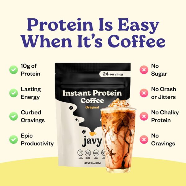Javy Instant Coffee Protein Coffee - Premium Whey Protein & Instant Coffee - 100% Arabica Coffee - Zero Artificial Flavors & Sweeteners, 24 Servings - Image 2