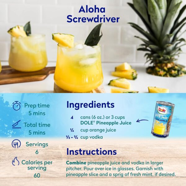 Dole Pineapple Juice, 100% Fruit Juice with Added Vitamin C, 6 Fl Oz (Pack of 6), 48 Total Cans - Image 7