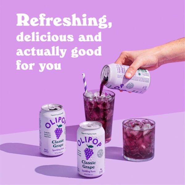 OLIPOP Prebiotic Soda Pop, Fruity Fun Variety Pack, A New Kind of Soda Packed with Prebiotics, Fiber, and Botanicals, Gluten Free, Vegan, GMO Free, 12oz (12-Cans) - Image 7