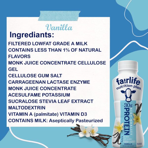 Fairlife Nutrition Protein Shakes - Pack of 12 | 30g Protein, Low Sugar, Lactose-Free | Delicious Vanilla, Chocolate, Salted Caramel, and Strawberry Flavors 11.5 fl., oz. (In KozyHome Packaging) (Vanilla) - Image 2
