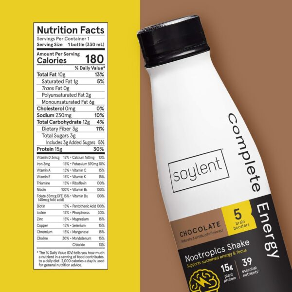 Soylent Complete Energy, 15g complete protein, 15 brain boosting nutrients, 100mg caffiene + l-theanine, 15% vitamins and minerals, 11 Oz (12 Pack) - Image 2