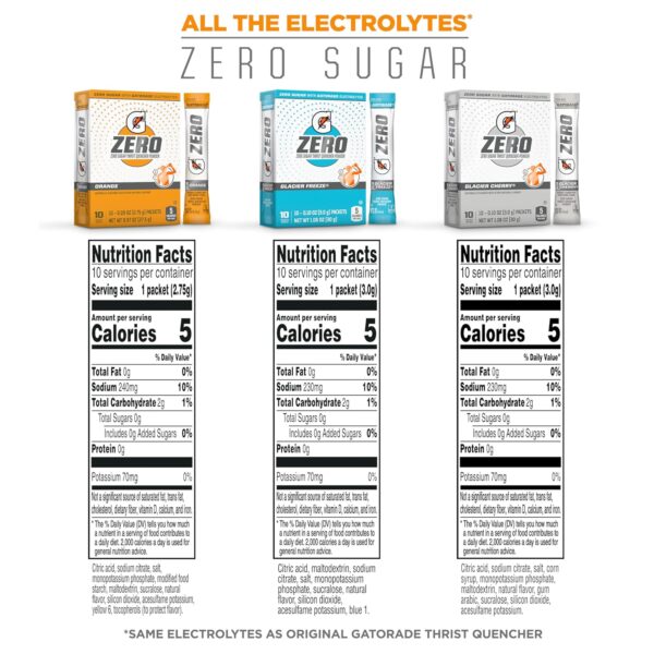 Gatorade G Zero Powder, Glacier Cherry Variety Pack, 0.10oz Individual Packets - 10 Count (Pack of 5) - Image 3