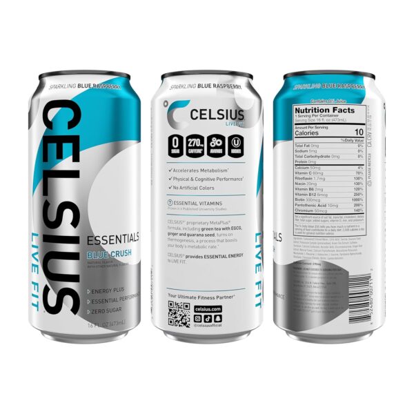 CELSIUS ESSENTIALS, Sparkling Blue Crush, Performance Energy Drink 16 Fl Oz (Pack of 12) - Image 3