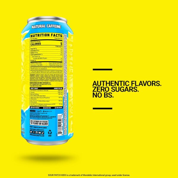 GHOST Energy Drink - 12-Pack, Sour Patch Kids Blue Raspberry, 16oz - Energy & Focus & No Artificial Colors - 200mg Natural Caffeine, L-Carnitine & Taurine - Gluten-Free & Vegan - Image 4